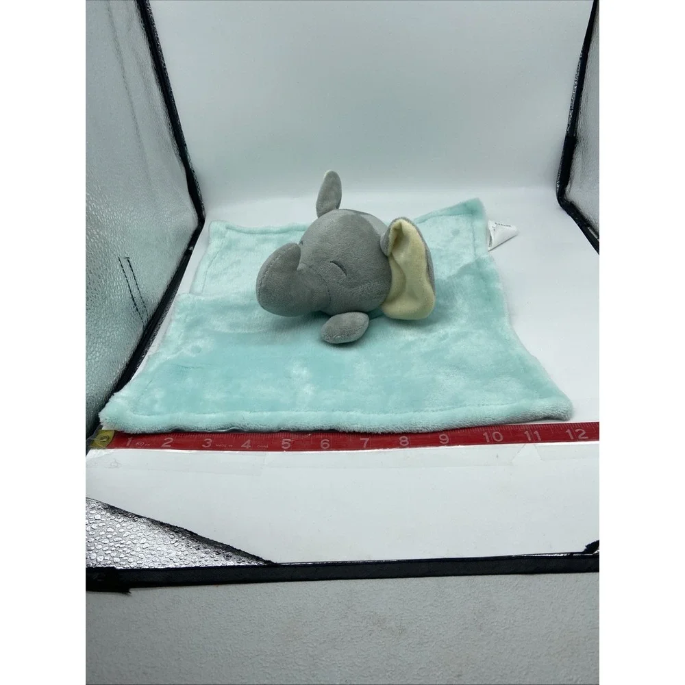 Walmart Elephant Baby Security Blanket Lovey Plush Gray Blue Satin Back 12x12